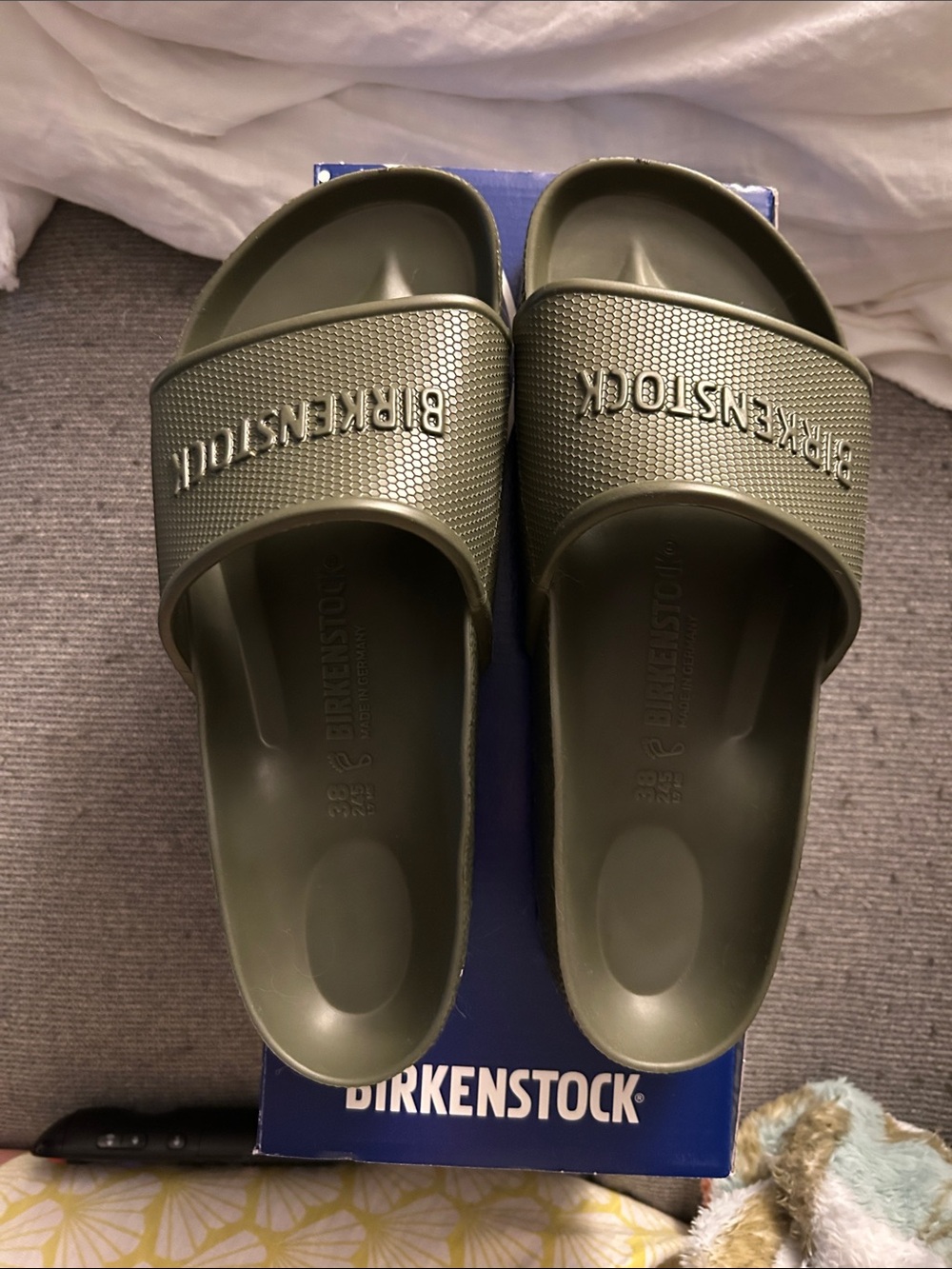 Birkenstock Barbados EVA Slide Sandals in Khaki/ Olive Green - Picture 2 of 6